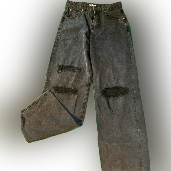 Motel Rocks Parallel Black Ripped Wide Leg Jeans - Picture 3 of 5